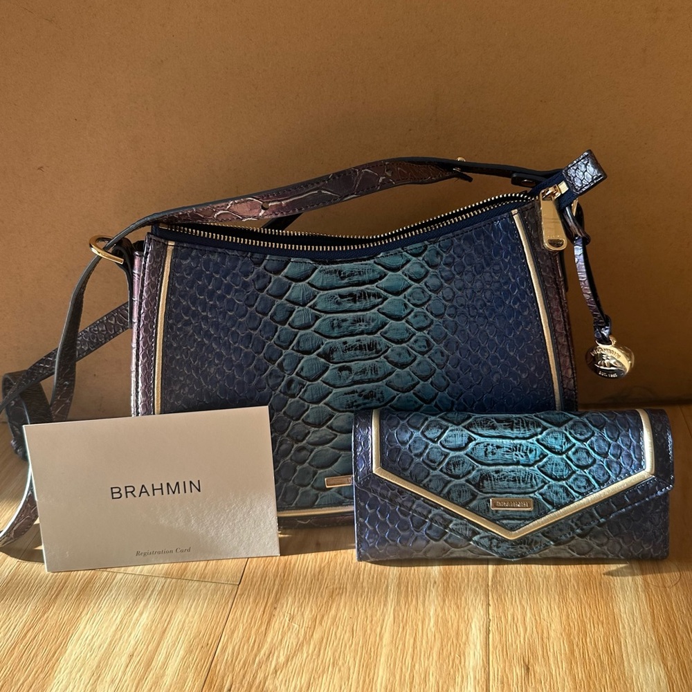 Brahmin Sapphire Ateague Bag and Rare Matching Wallet